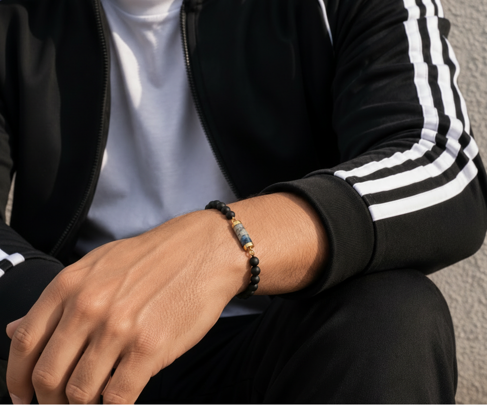 Men's Onyx and K2 Granite Gemstone Bracelet