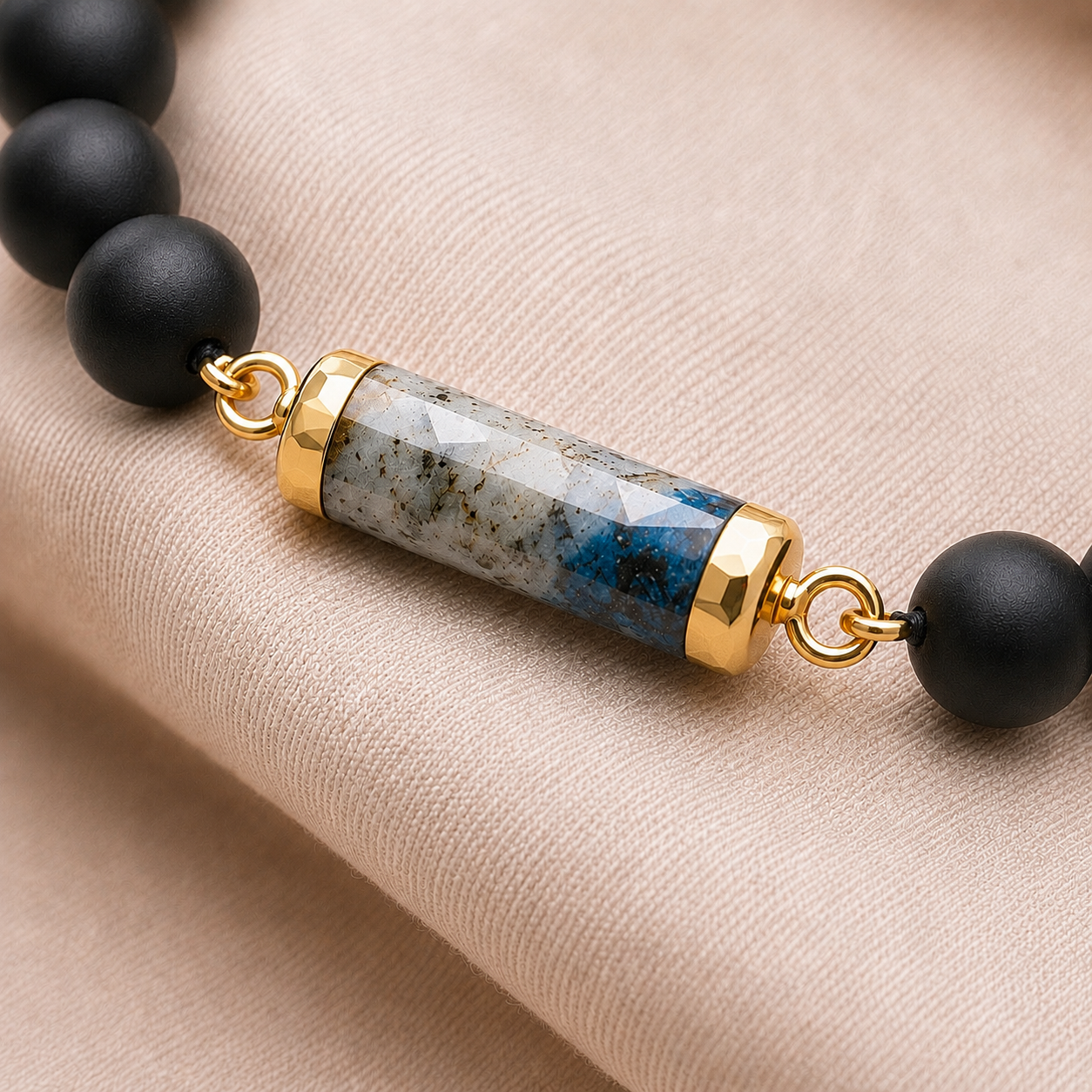 Men's Onyx and K2 Granite Gemstone Bracelet