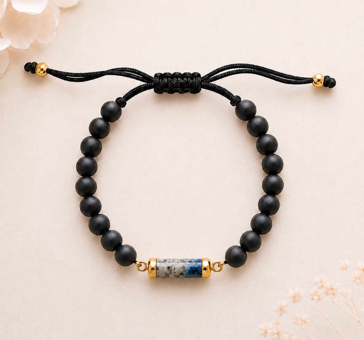 Men's Onyx and K2 Granite Gemstone Bracelet