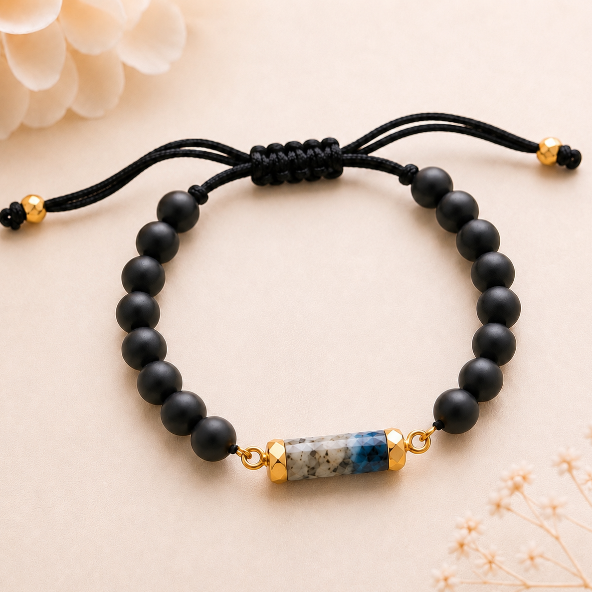 Men's Onyx and K2 Granite Gemstone Bracelet