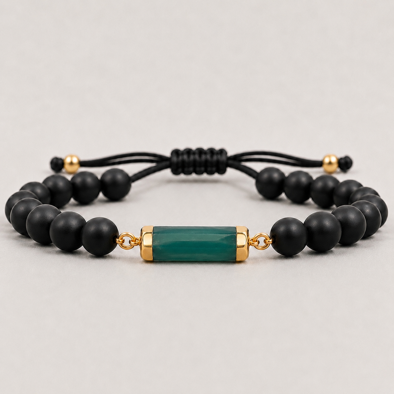 Matte Black Onyx and Green Onyx Gemstone Bracelet