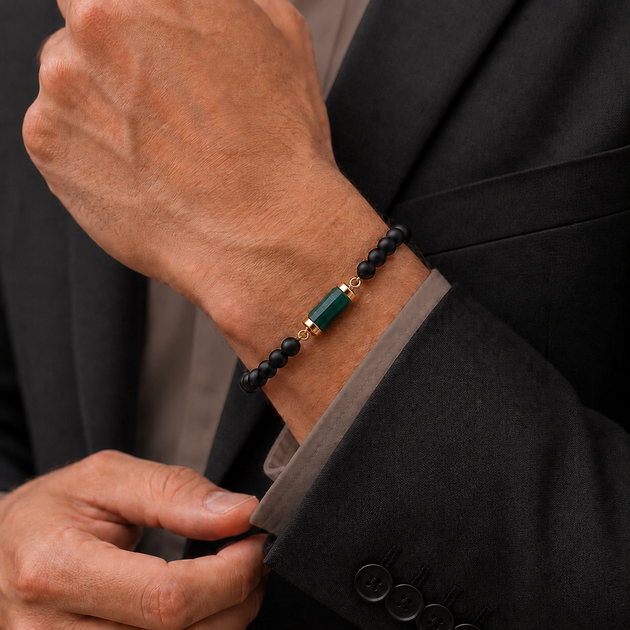 Matte Black Onyx and Green Onyx Gemstone Bracelet