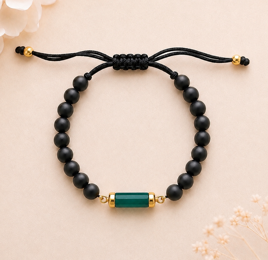 Matte Black Onyx and Green Onyx Gemstone Bracelet