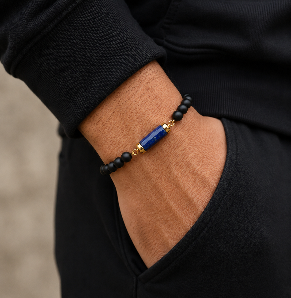 Onyx and Lapis Lazuli Gemstone Bracelet