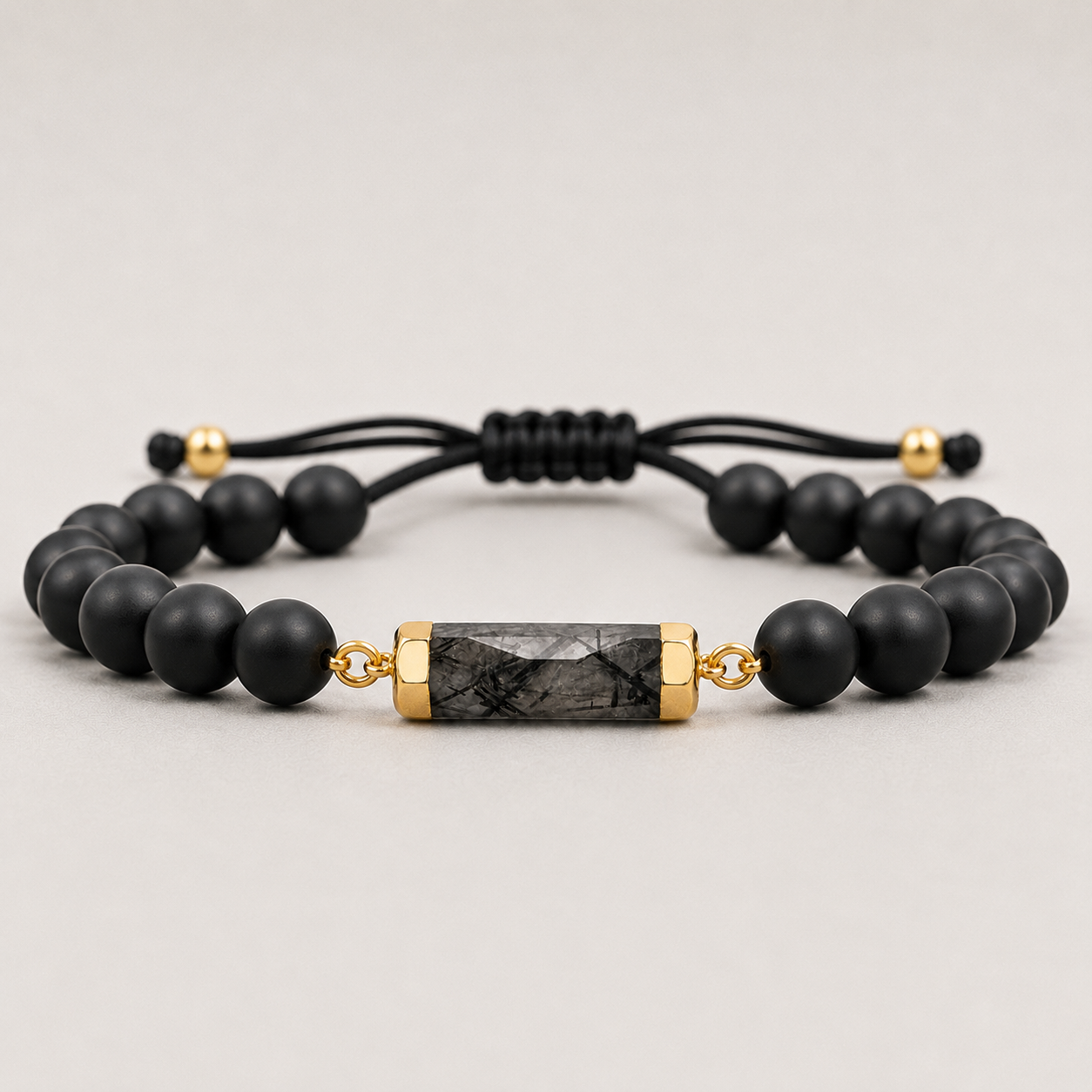 Onyx and Tourmalinated Quartz Gemstone Bracelet
