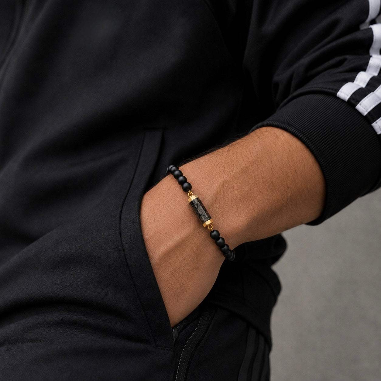Onyx and Tourmalinated Quartz Gemstone Bracelet