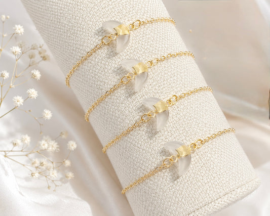 White Chalcedony Crescent Moon Gold Chain Bracelet : Celestial Charm