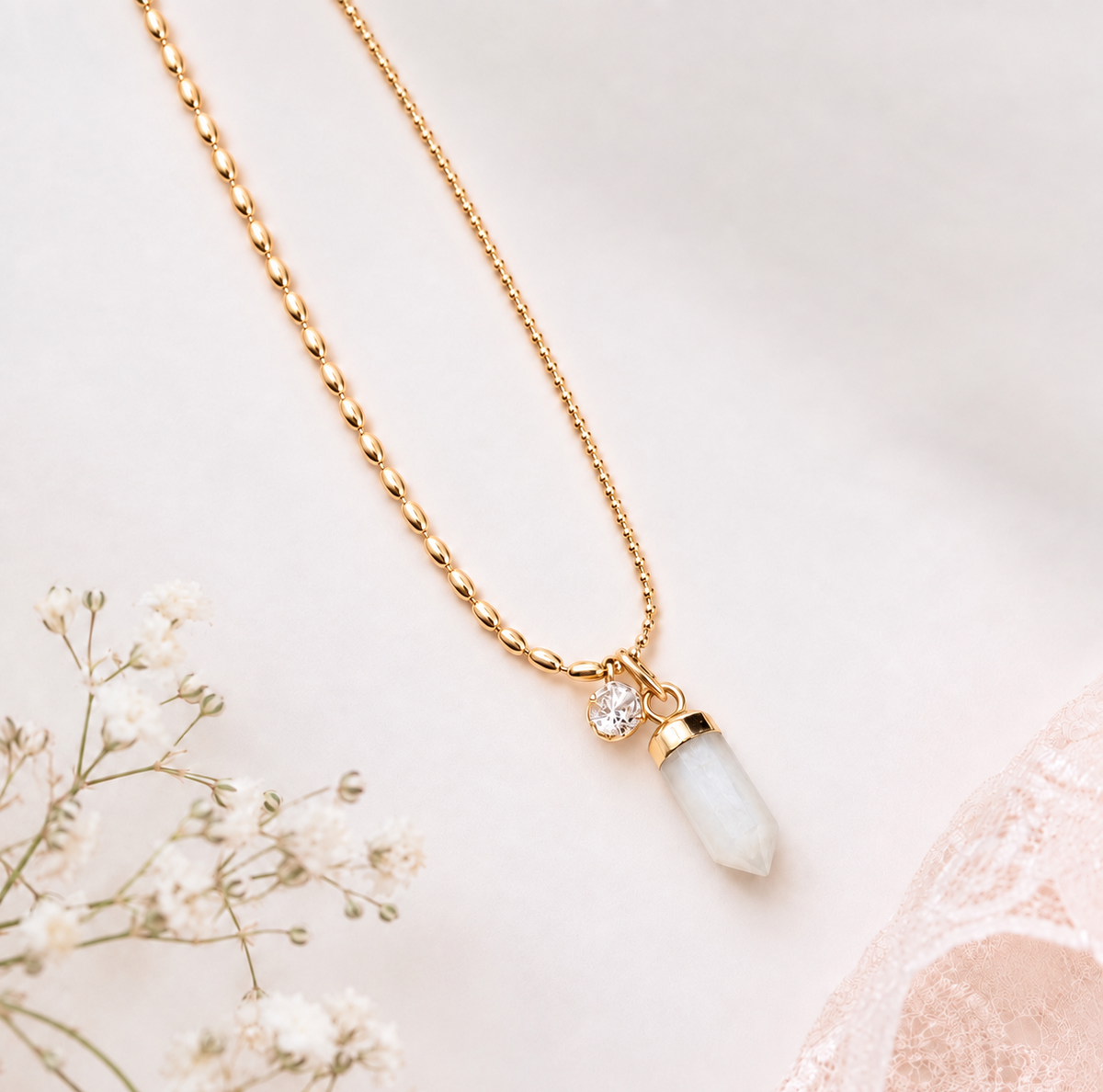 Gold Faceted Moonstone Spike Necklace: Minimalist Gemstone Jewelry