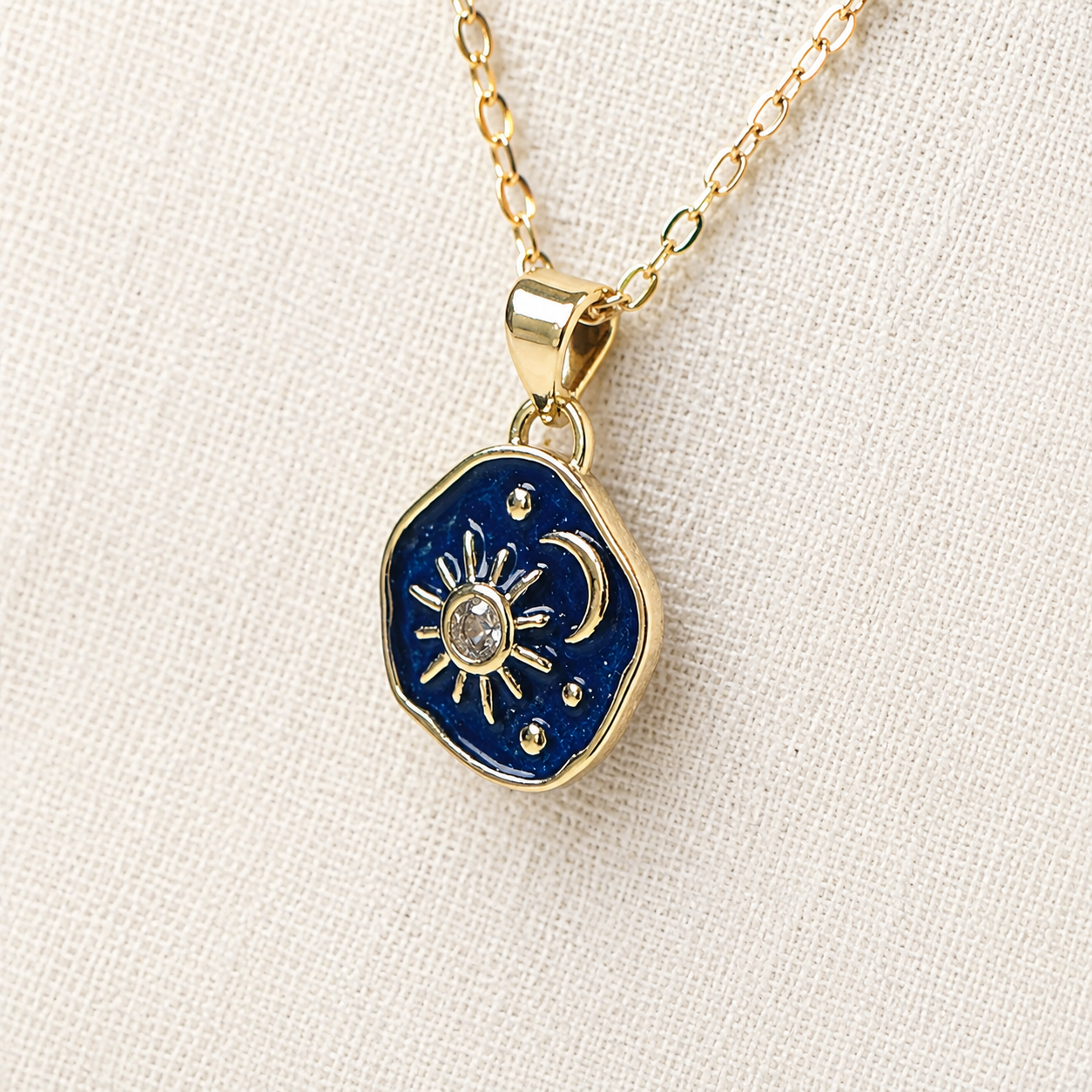 Navy Blue Enamel Sun Moon Necklace