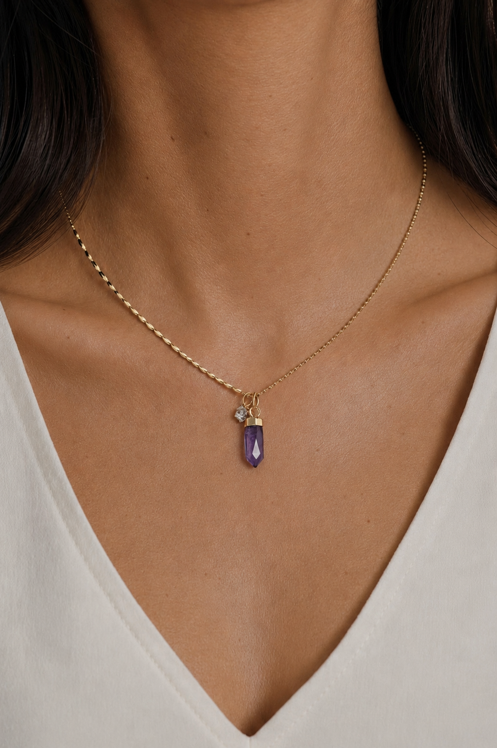 Amethyst Spike Necklace Gold