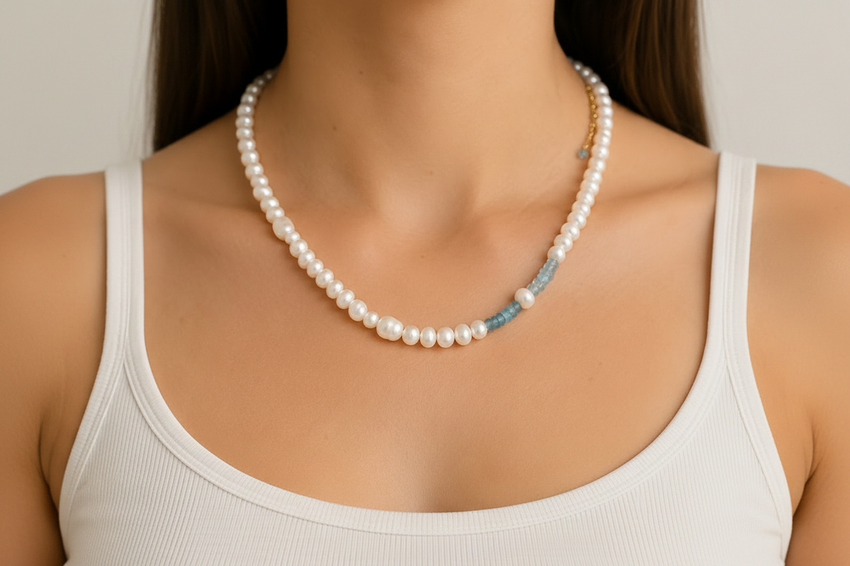 Gradient Moss Aquamarine Pearl Necklace