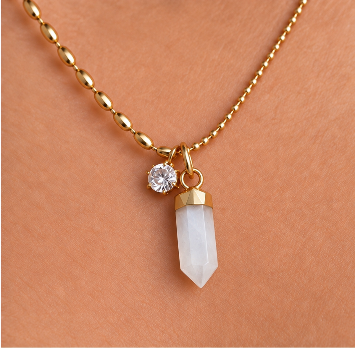 Gold Faceted Moonstone Spike Necklace: Minimalist Gemstone Jewelry