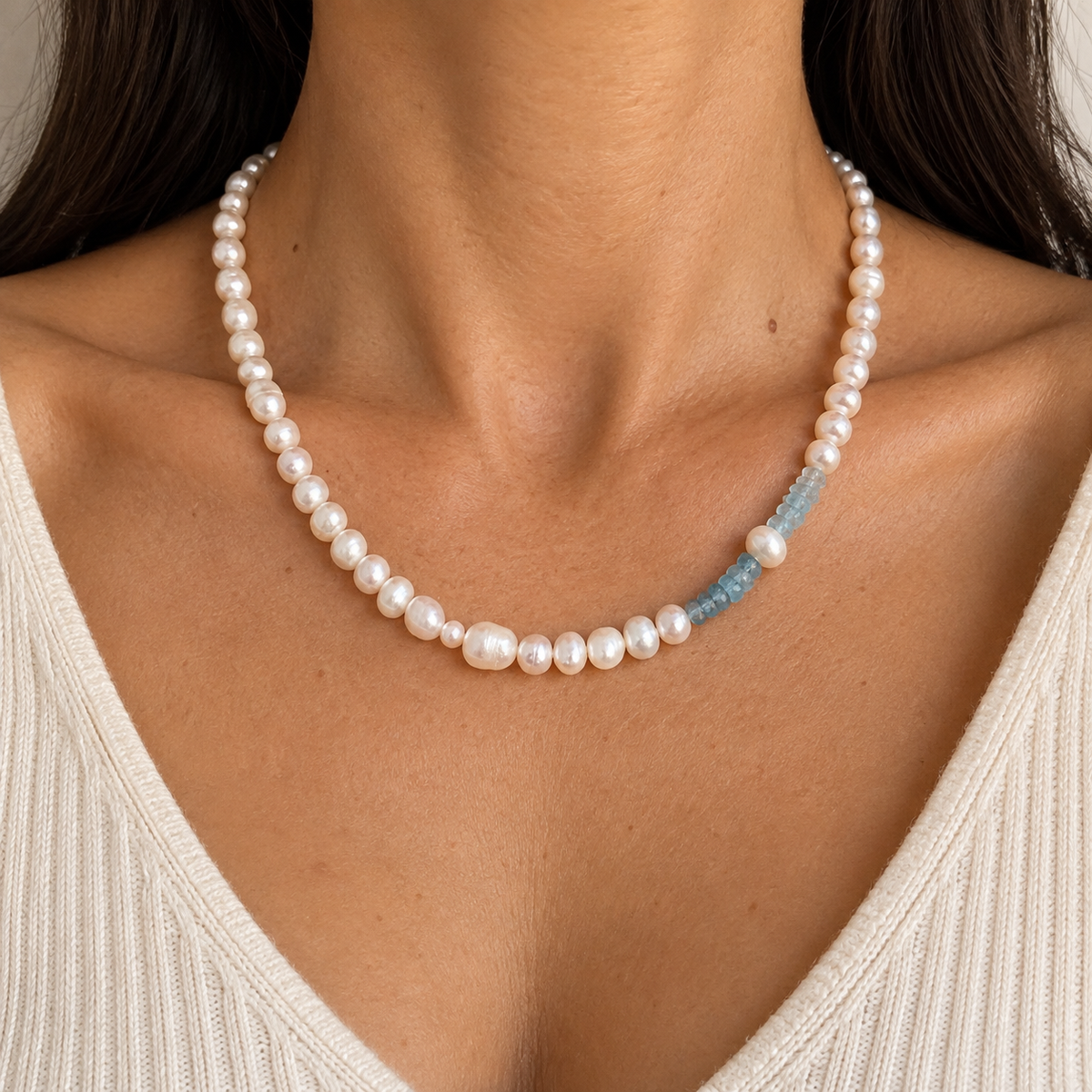 Gradient Moss Aquamarine Pearl Necklace