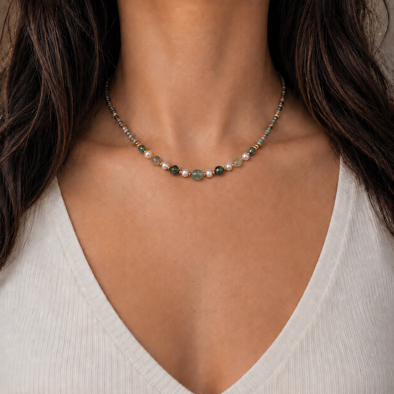 Ocean Jasper & Ruby Zoisite Gemstone Choker Necklace
