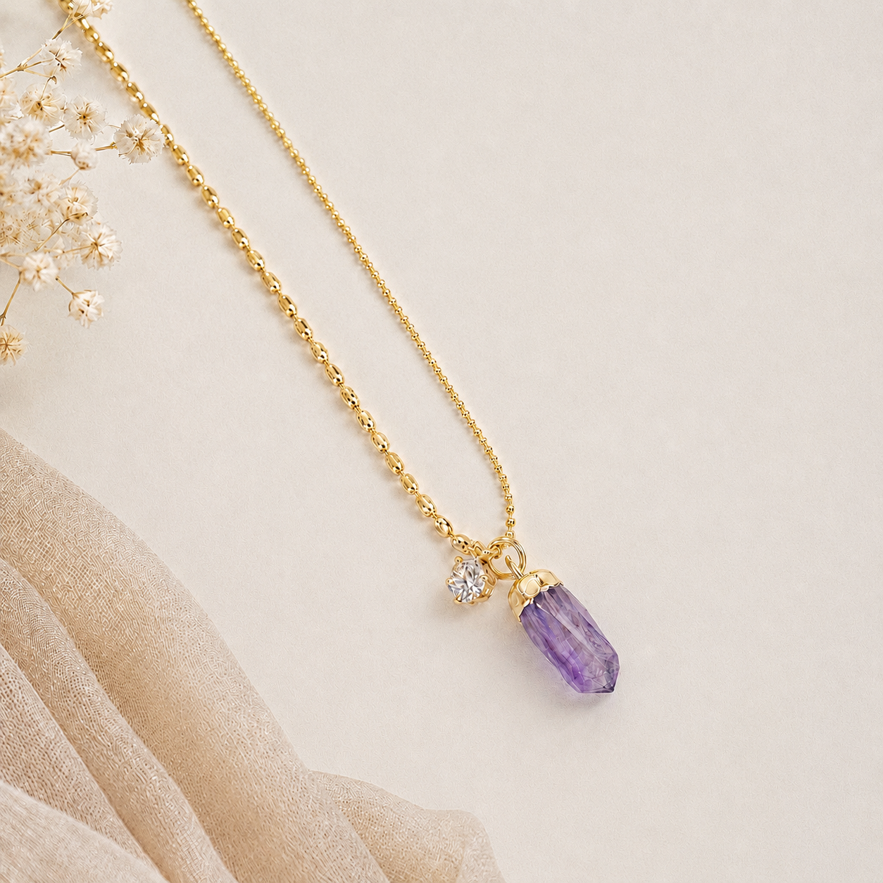 Amethyst Spike Necklace Gold