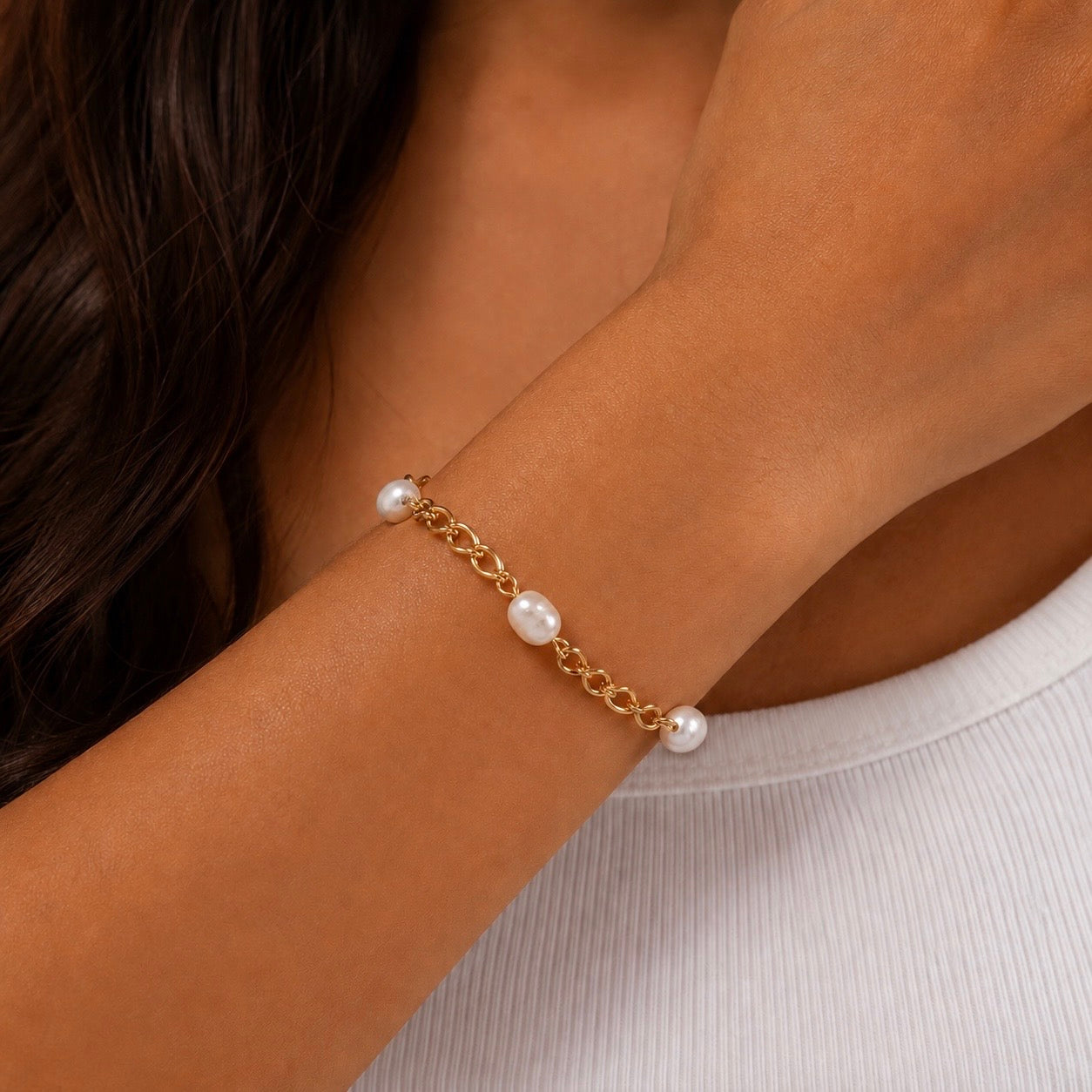 Gold Chain & Freshwater Pearl Bracelet