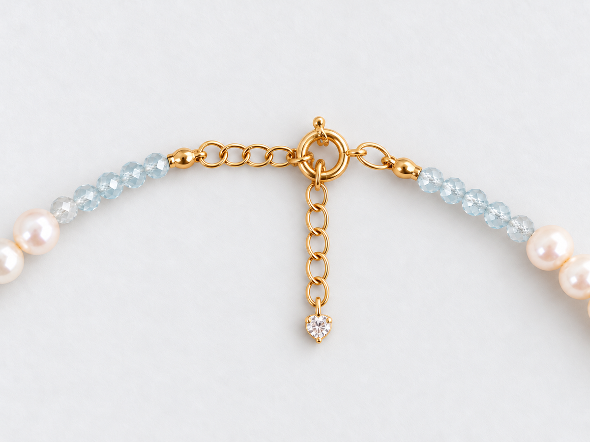 Pearl & Aquamarine Gemstone Necklace