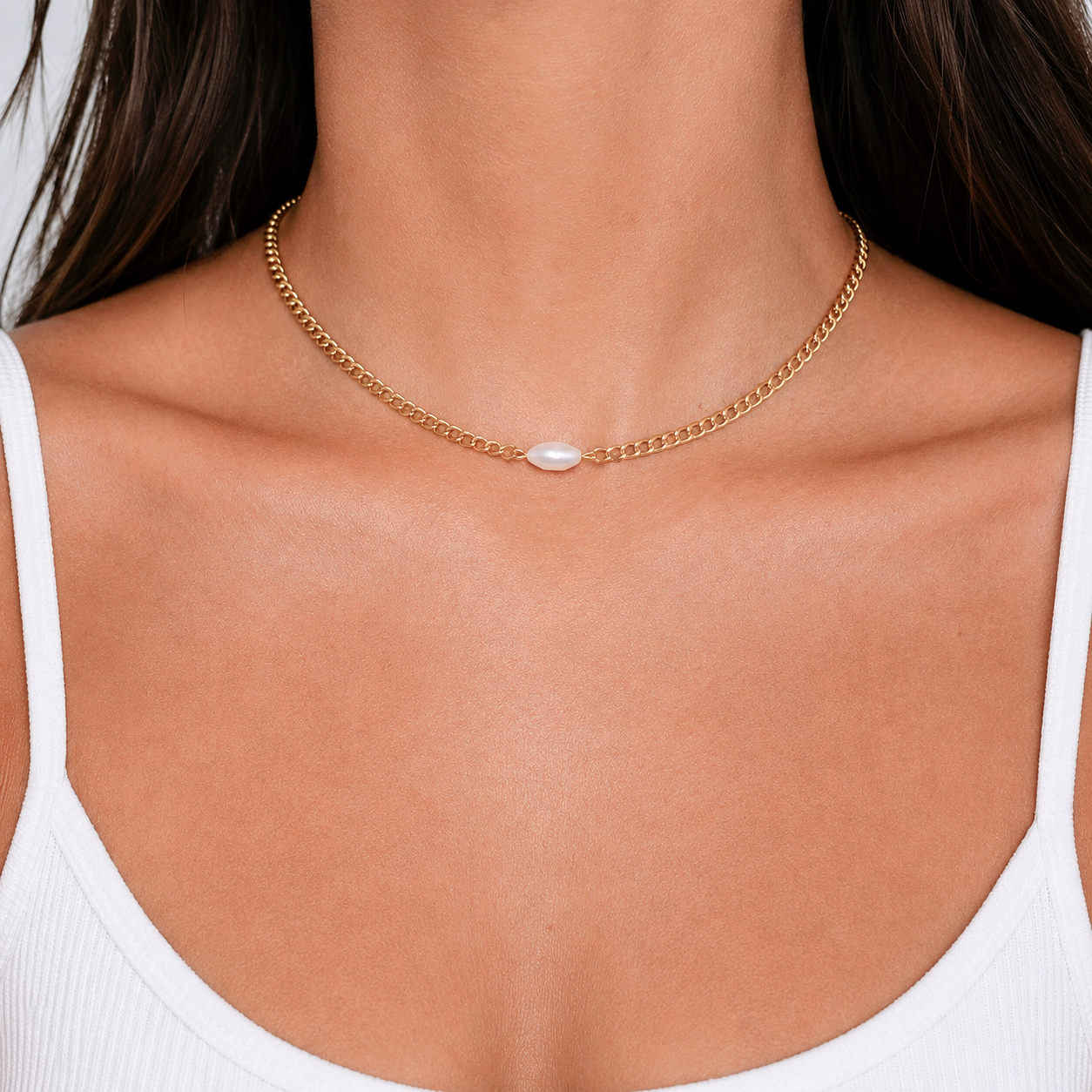 Curb Chain Pearl Necklace