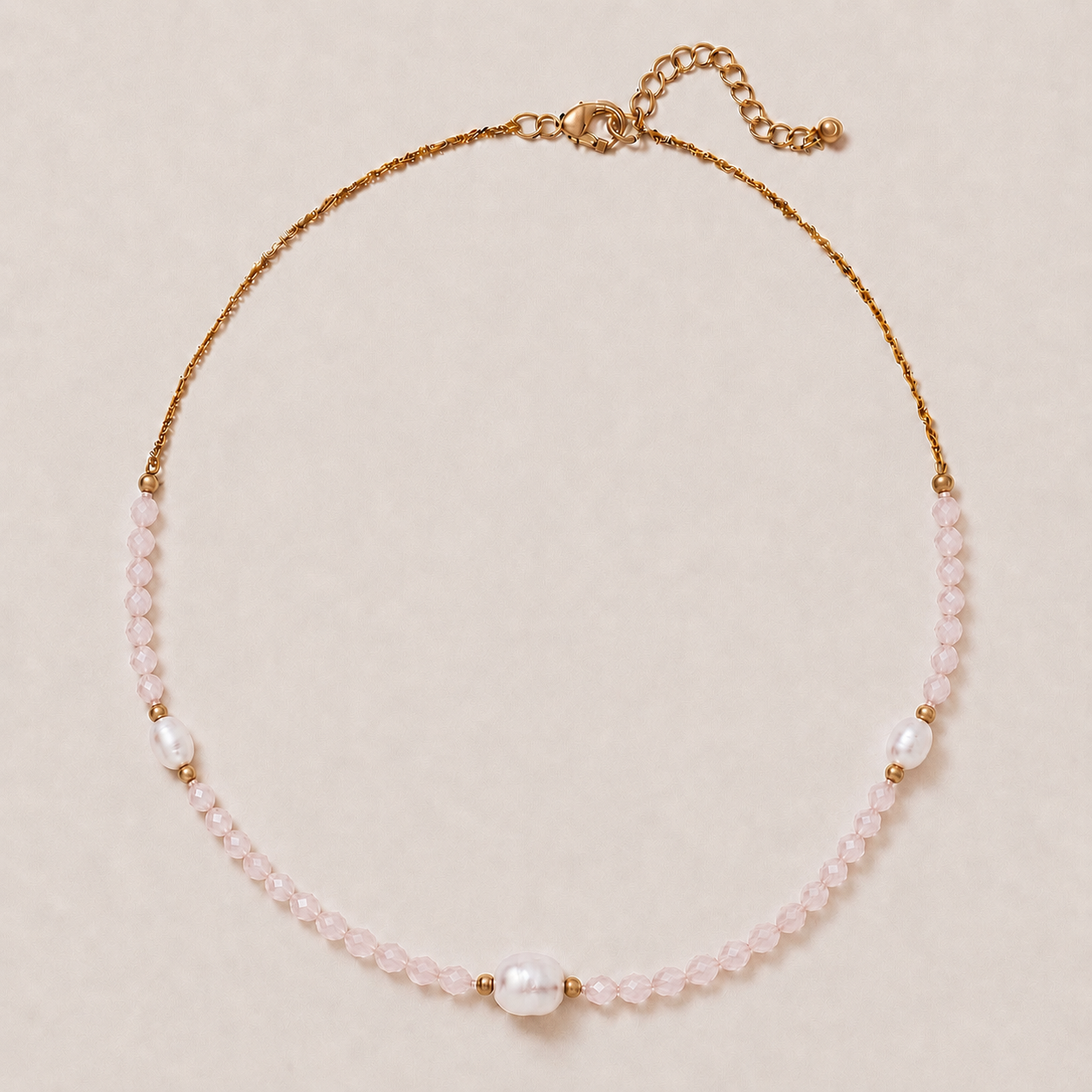 Rose Quartz Pearl Chain Necklace