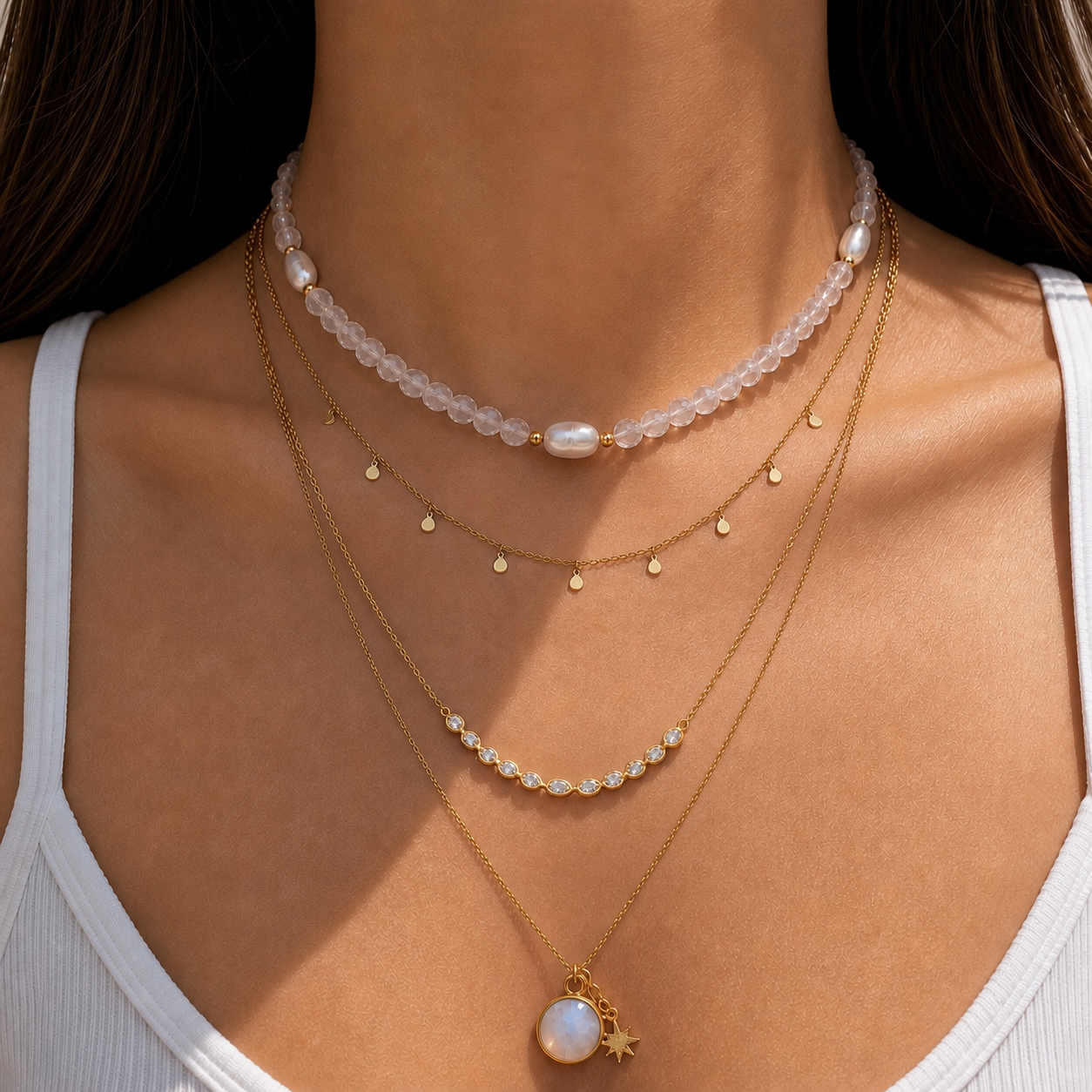 Rose Quartz Pearl Chain Necklace
