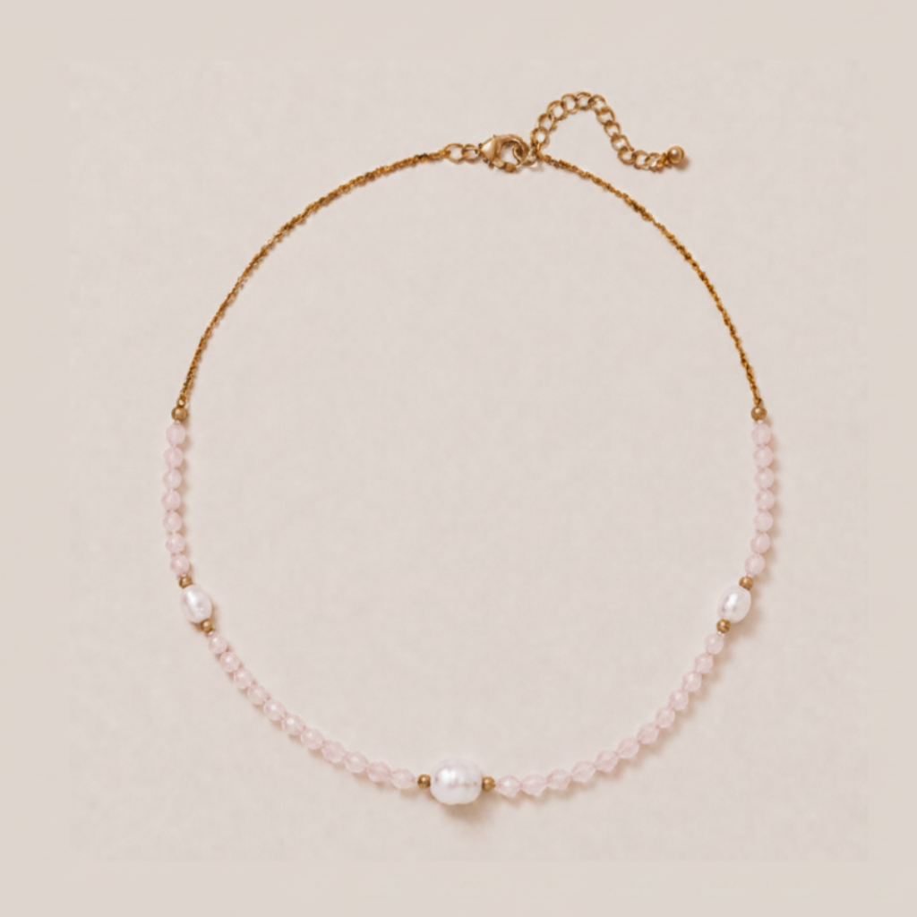 Rose Quartz Pearl Chain Necklace