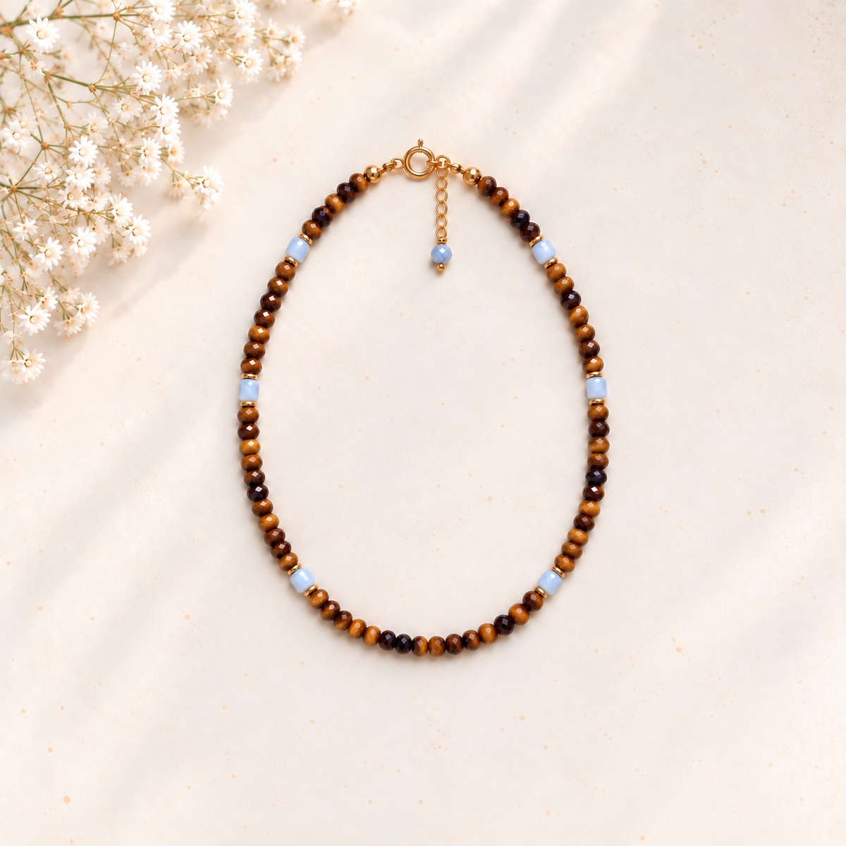 Tiger Eye and Aquamarine Choker