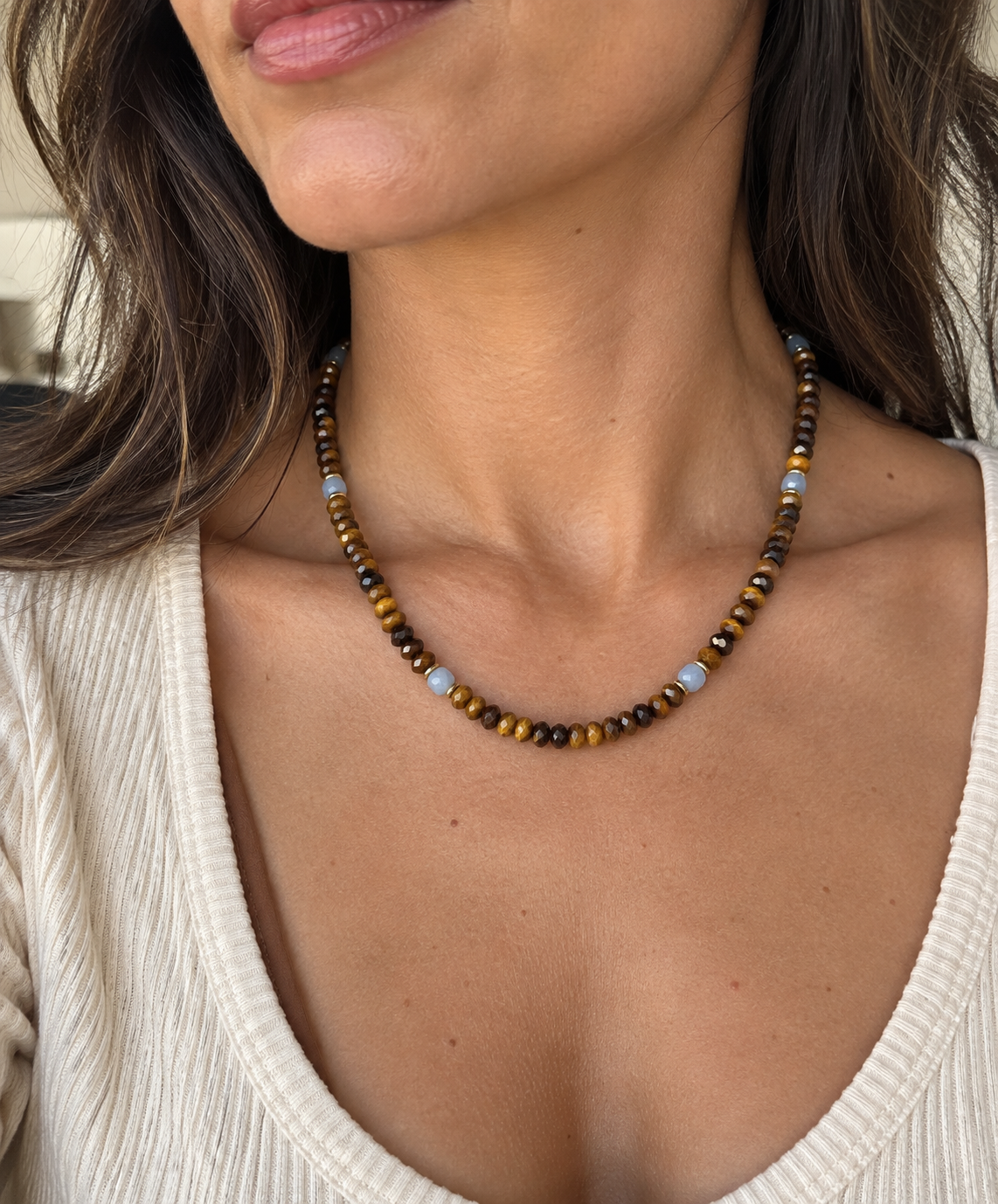Tiger Eye and Aquamarine Choker