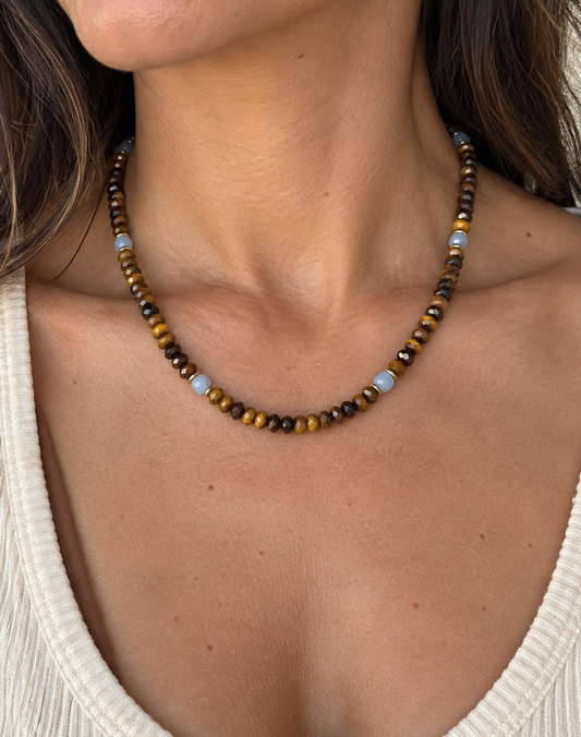 Tiger Eye and Aquamarine Choker