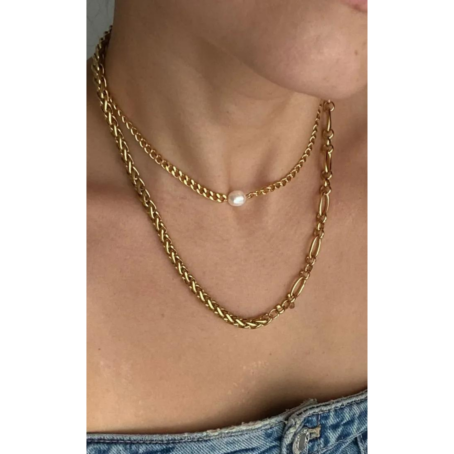 Curb Chain Pearl Necklace