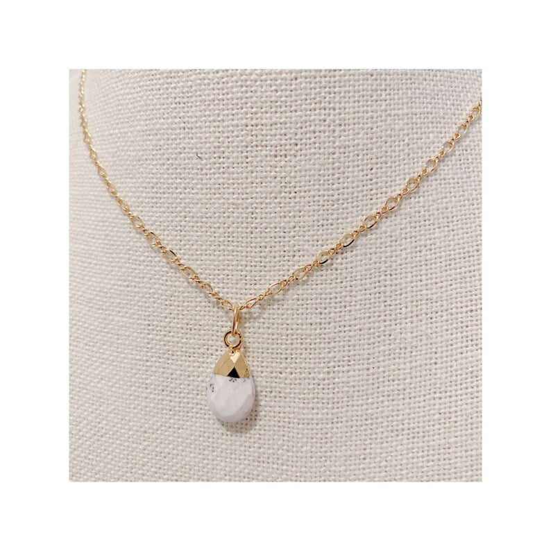 14K Gold Filled Howlite Briolette Teardrop Necklace