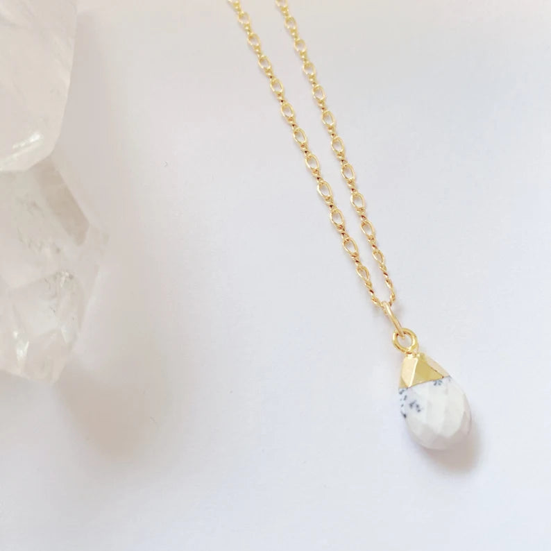 14K Gold Filled Howlite Briolette Teardrop Necklace