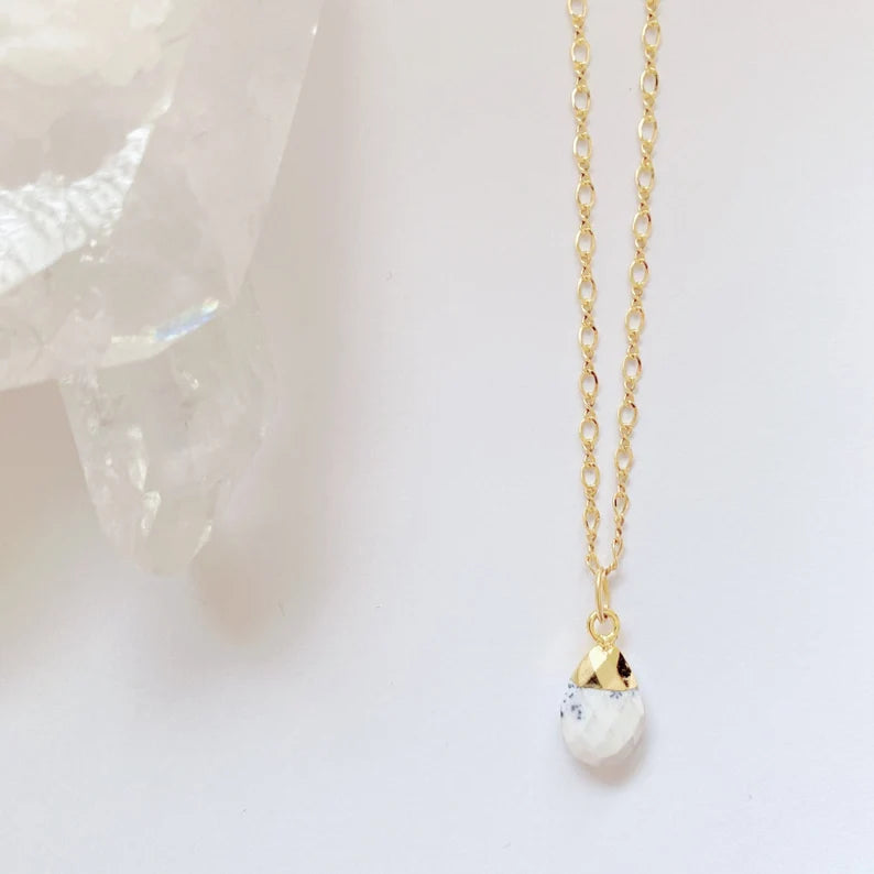 14K Gold Filled Howlite Briolette Teardrop Necklace