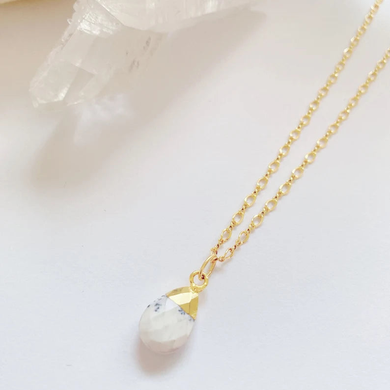 14K Gold Filled Howlite Briolette Teardrop Necklace