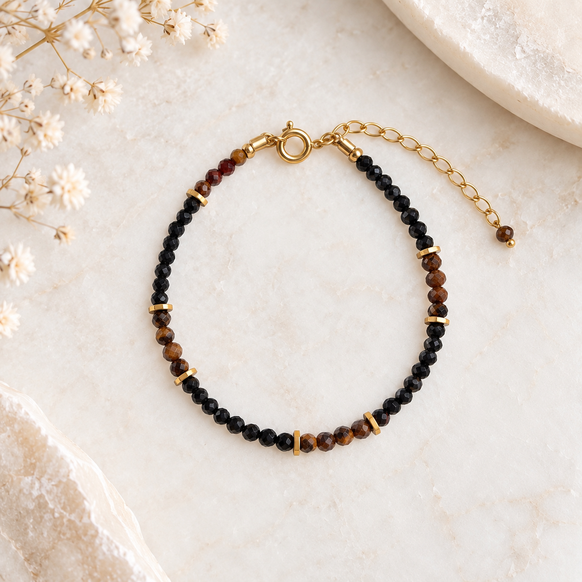 Black Onyx and Pietersite Gemstone Bracelet