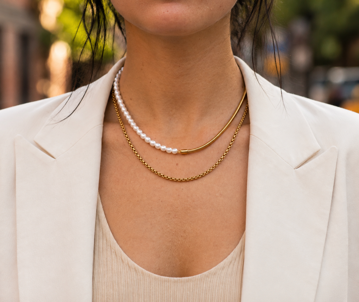 Pearl & Round Snake Chain Necklace